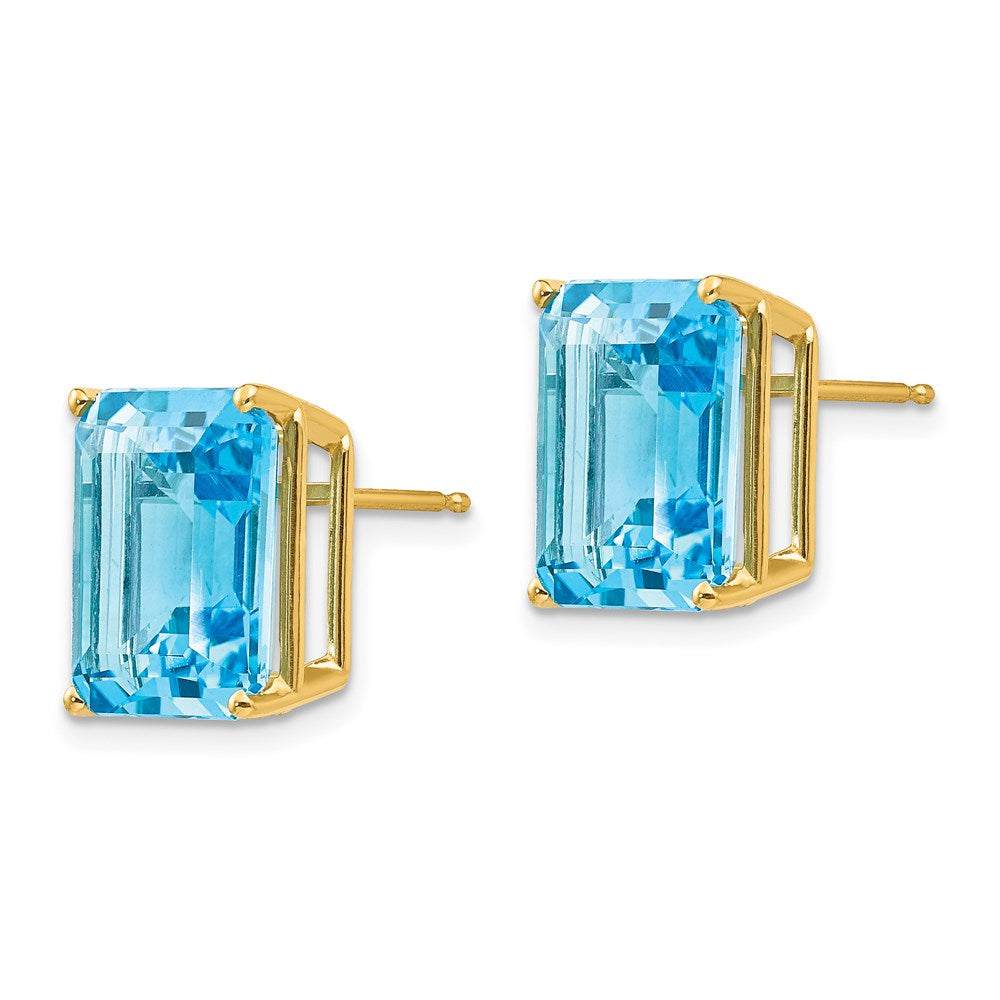 14k Yellow Gold 12x10mm Emerald Cut Blue Topaz Earrings