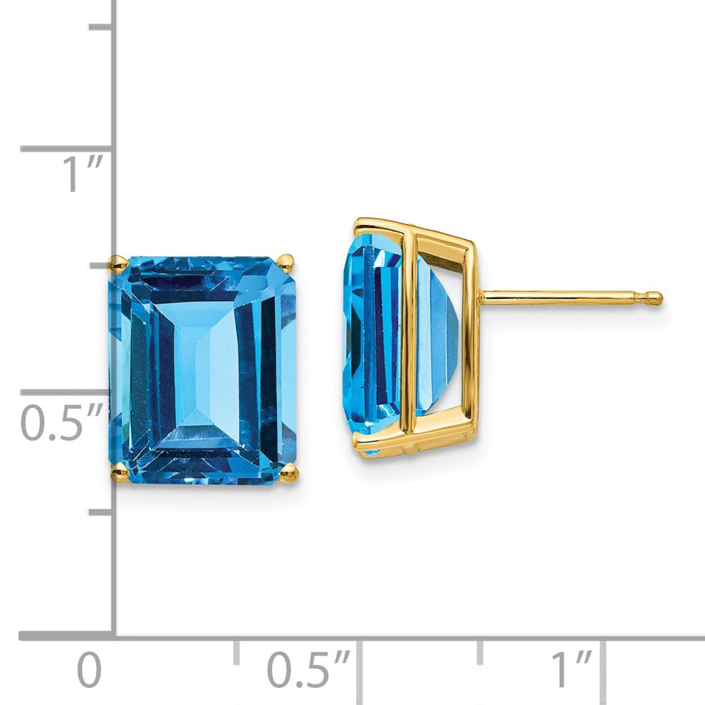 14k Yellow Gold 12x10mm Emerald Cut Blue Topaz Earrings