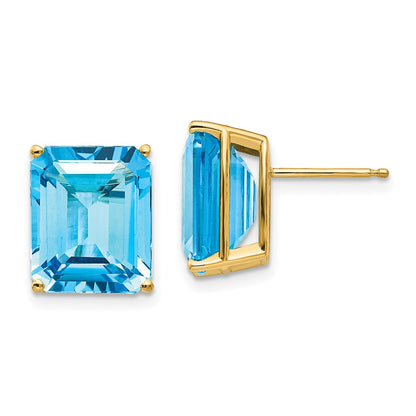 14k Yellow Gold 12x10mm Emerald Cut Blue Topaz Earrings