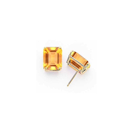 14k Yellow Gold 12x10mm Emerald Cut Citrine Earrings