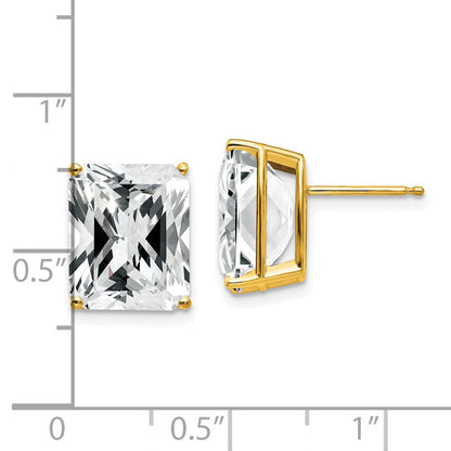 14k Yellow Gold 12x10mm Emerald Cut Cubic Zirconia Earrings