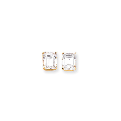 14k Yellow Gold 12x10mm Emerald Cut Cubic Zirconia Earrings