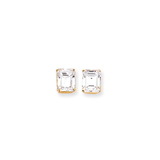 14k Yellow Gold 12x10mm Emerald Cut Cubic Zirconia Earrings