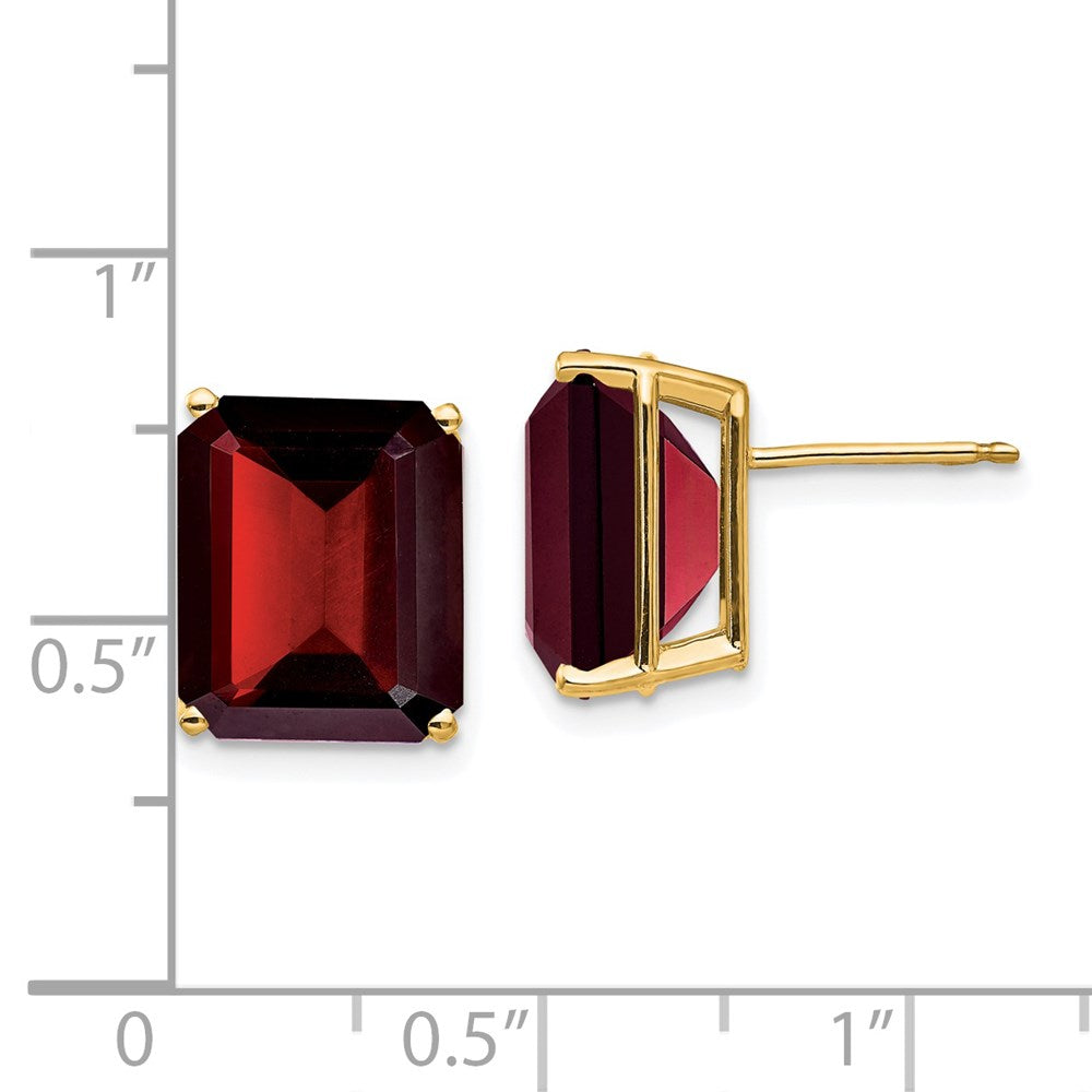 14k Yellow Gold Emerald Cut Garnet Stud Earrings