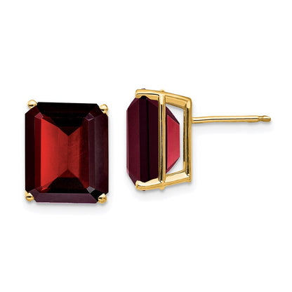 14k Yellow Gold Emerald Cut Garnet Stud Earrings
