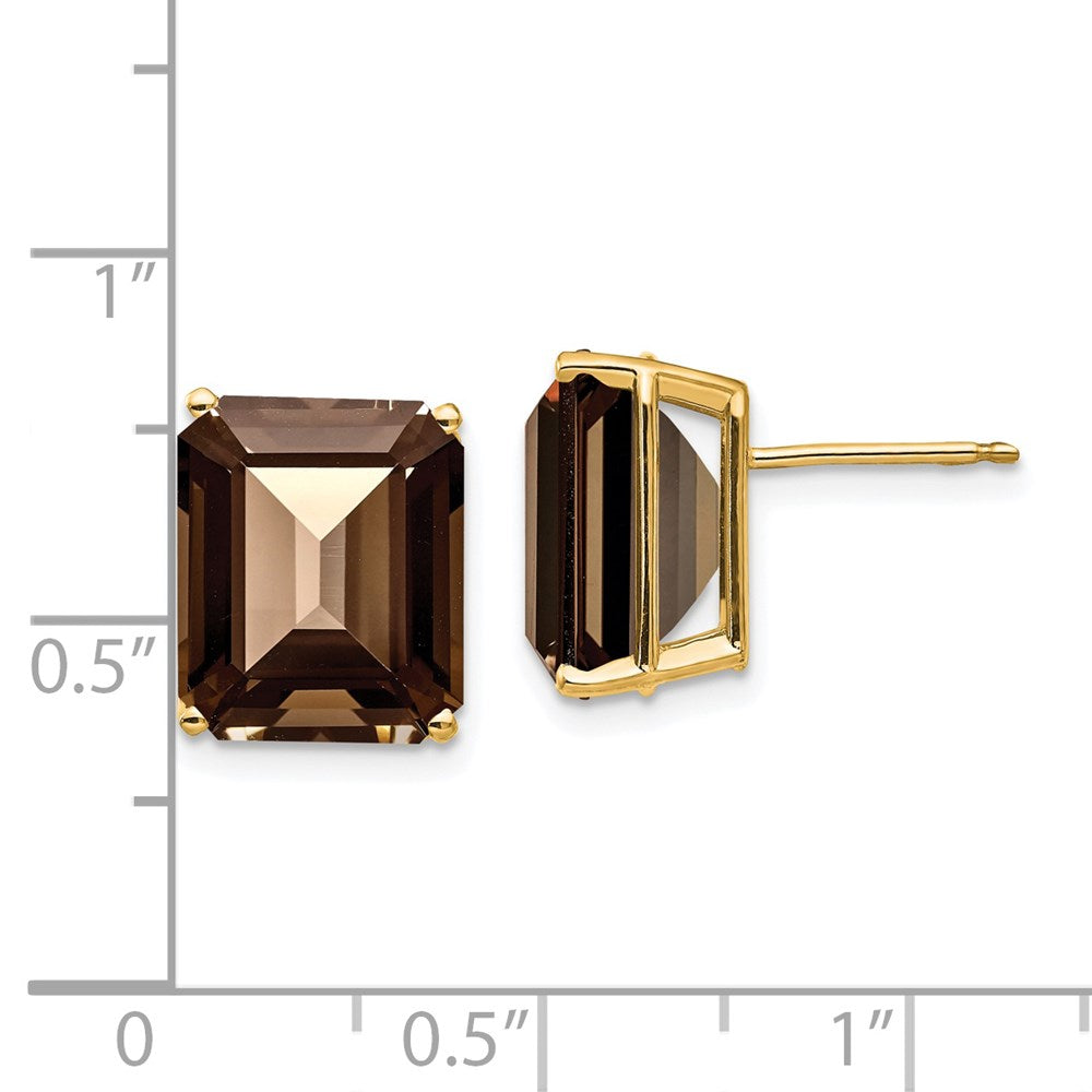 14k Yellow Gold 12x10 Emerald Cut Smok Yellow Gold Quartz Earrings