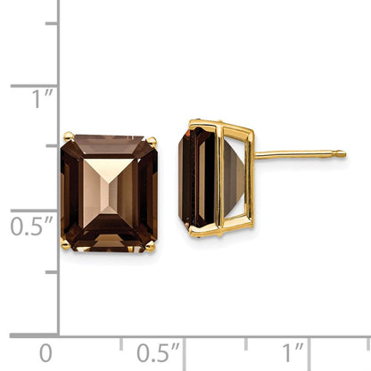 14k Yellow Gold 12x10 Emerald Cut Smok Yellow Gold Quartz Earrings