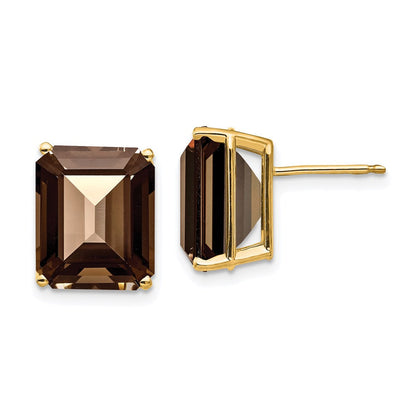 14k Yellow Gold 12x10 Emerald Cut Smok Yellow Gold Quartz Earrings