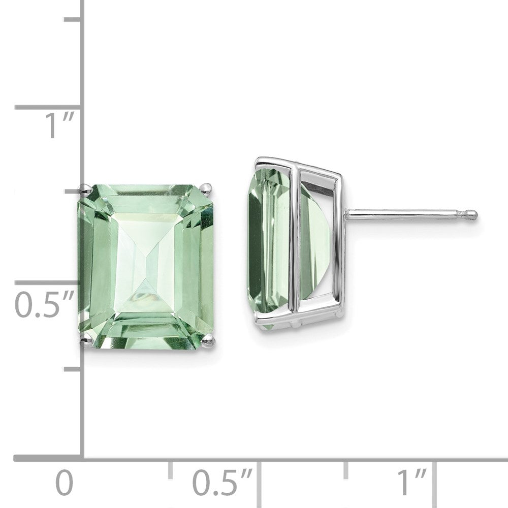 14k White Gold 12x10mm Emerald-Cut Green Quartz Earrings