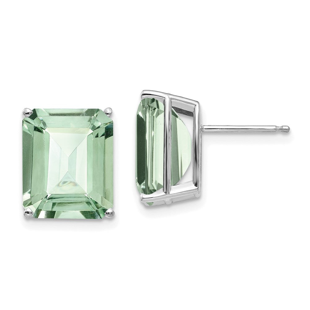 14k White Gold 12x10mm Emerald-Cut Green Quartz Earrings