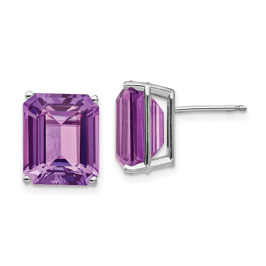 14k White Gold 12x10mm Emerald Cut Amethyst Earrings