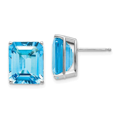 14k White Gold 12x10mm Emerald Cut Blue Topaz Earrings