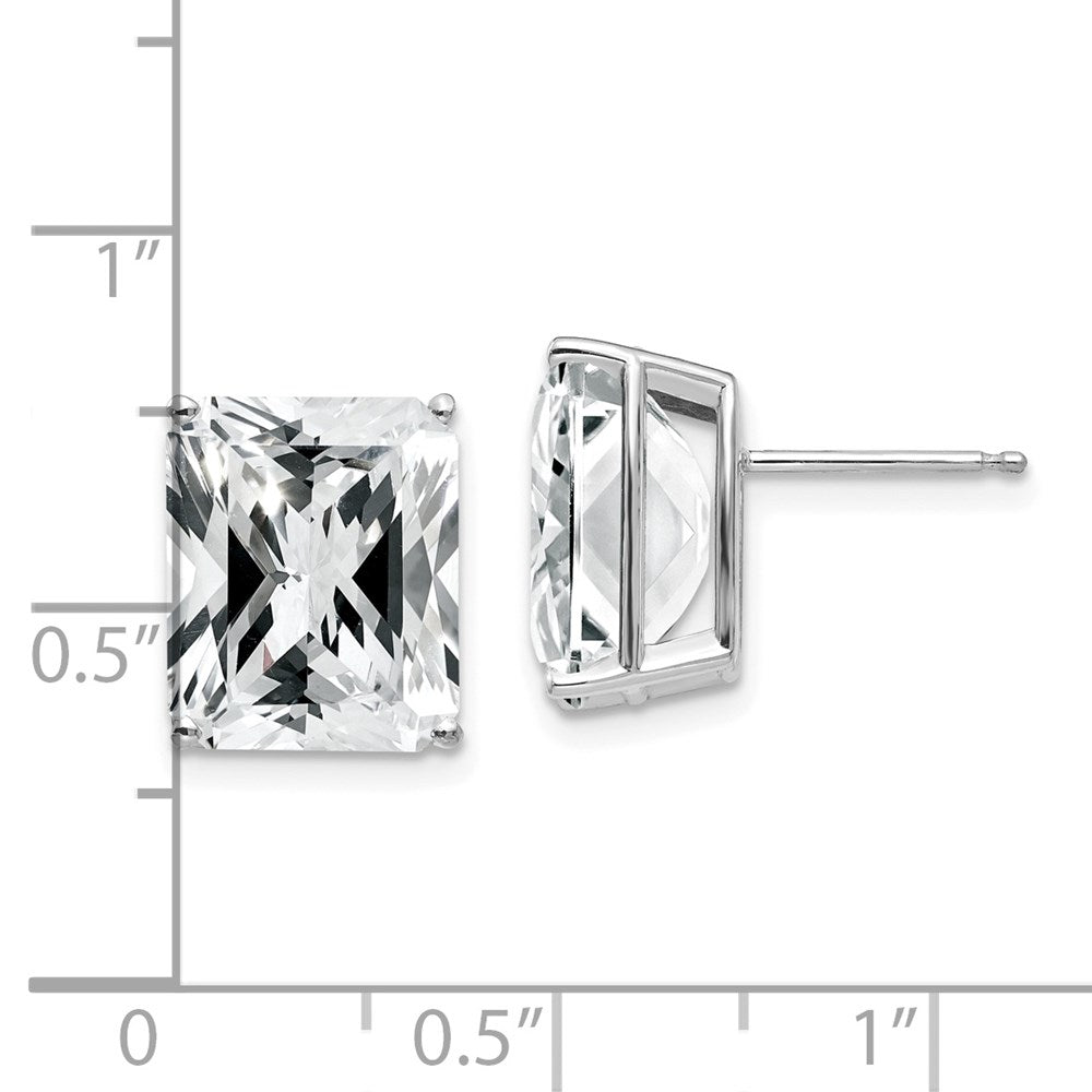 14k White Gold Emerald Cut Cubic Zirconia Stud Earrings