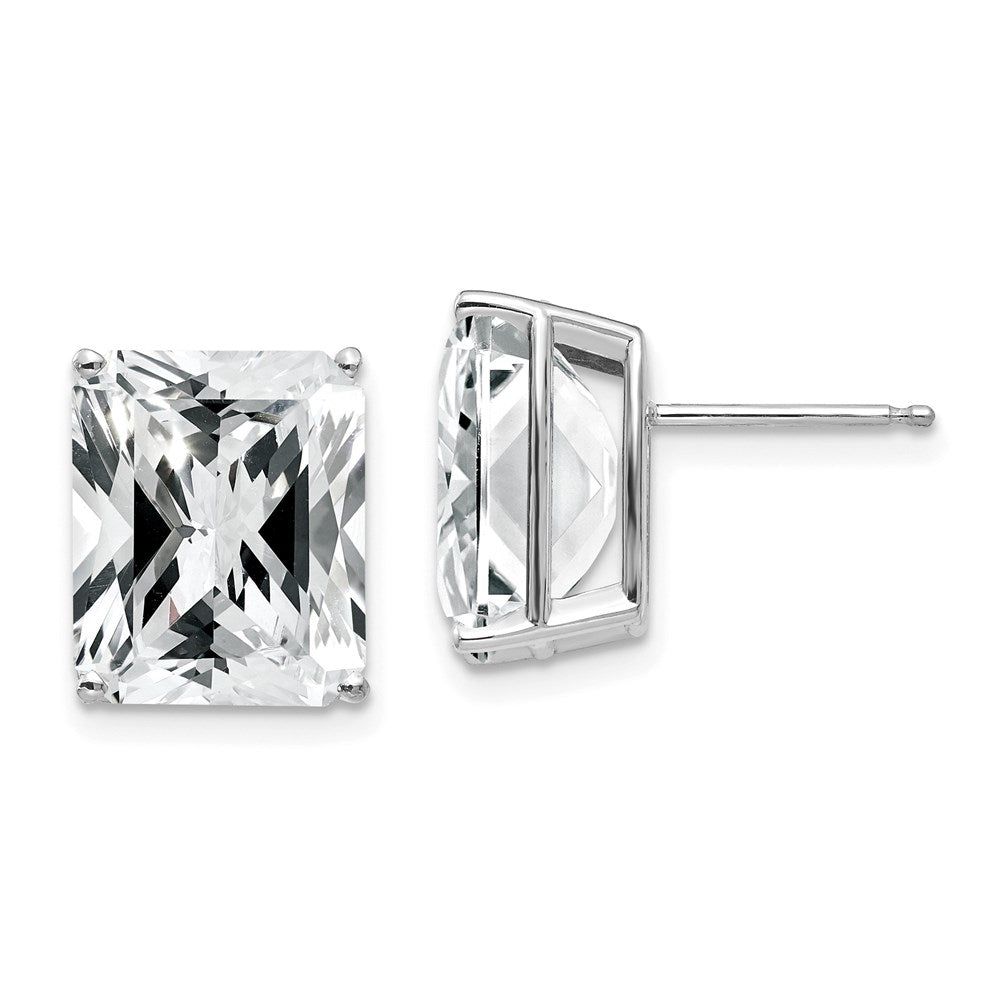 14k White Gold Emerald Cut Cubic Zirconia Stud Earrings