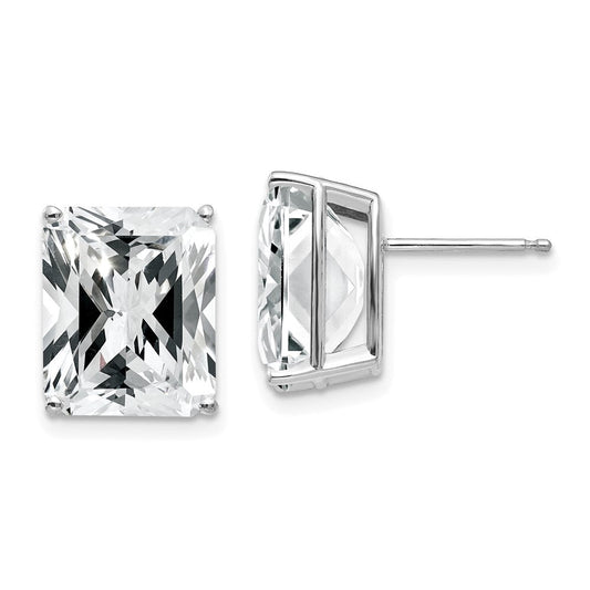 14k White Gold Emerald Cut Cubic Zirconia Stud Earrings
