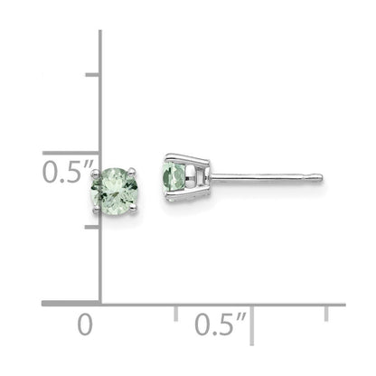 14k White Gold 4mm Round Green Quartz Earrings