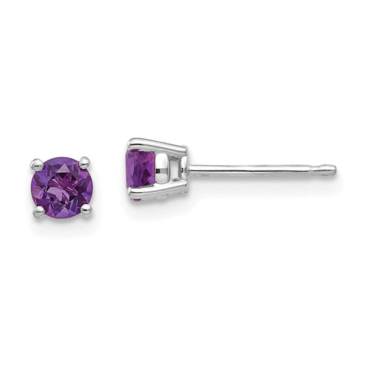 14k White Gold 4mm Amethyst Earrings
