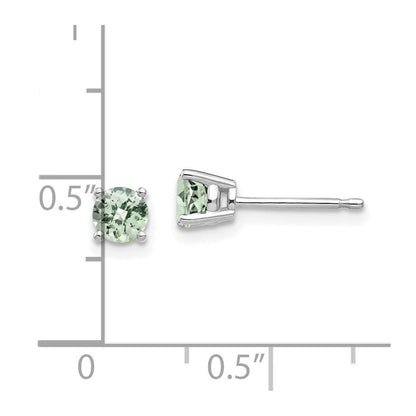 14k White Gold 4mm Round Checker-Cut Green Quartz Earrings