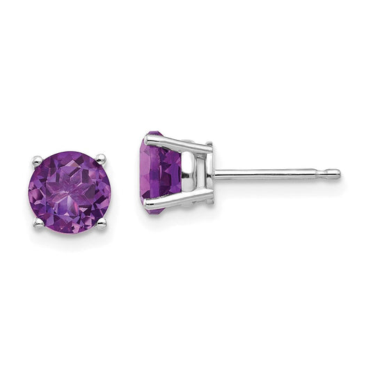14k White Gold 6mm Amethyst Earrings