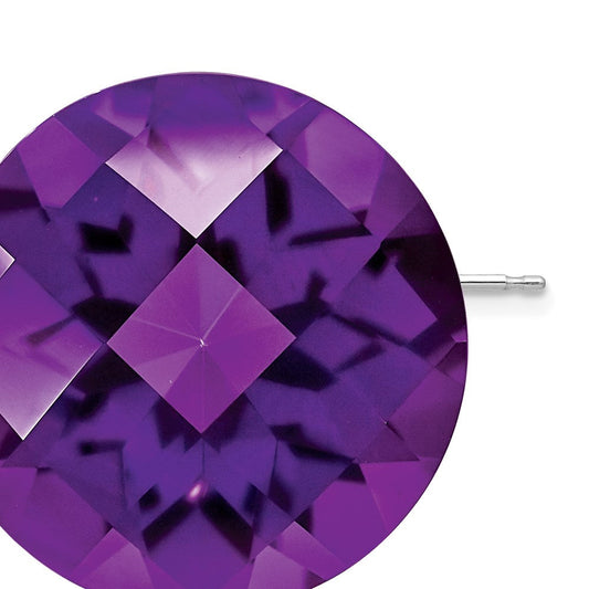 14k White Gold 7mm Amethyst Checker Earrings
