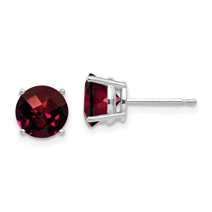 14k White Gold 7mm Garnet Checker Earrings