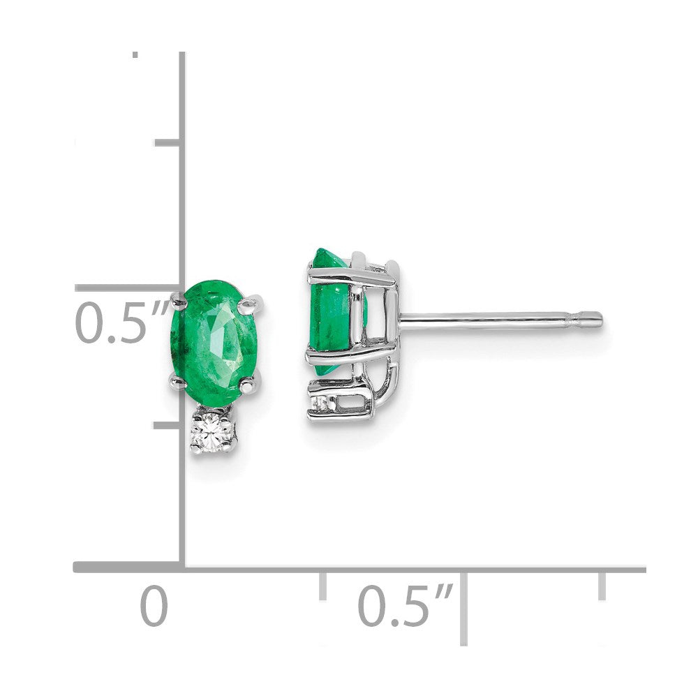 14k White Gold 6x4mm Oval Emerald u0026 AAA Real Diamond Earrings