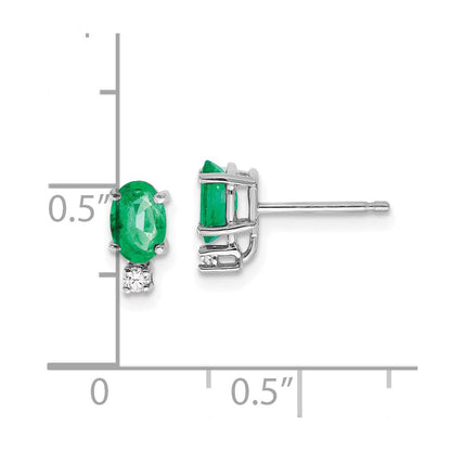 14k White Gold 6x4mm Oval Emerald u0026 AAA Real Diamond Earrings