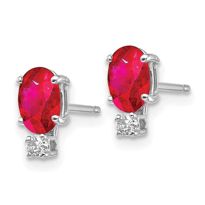 14k White Gold 6x4mm Oval Ruby AA Real Diamond Earrings