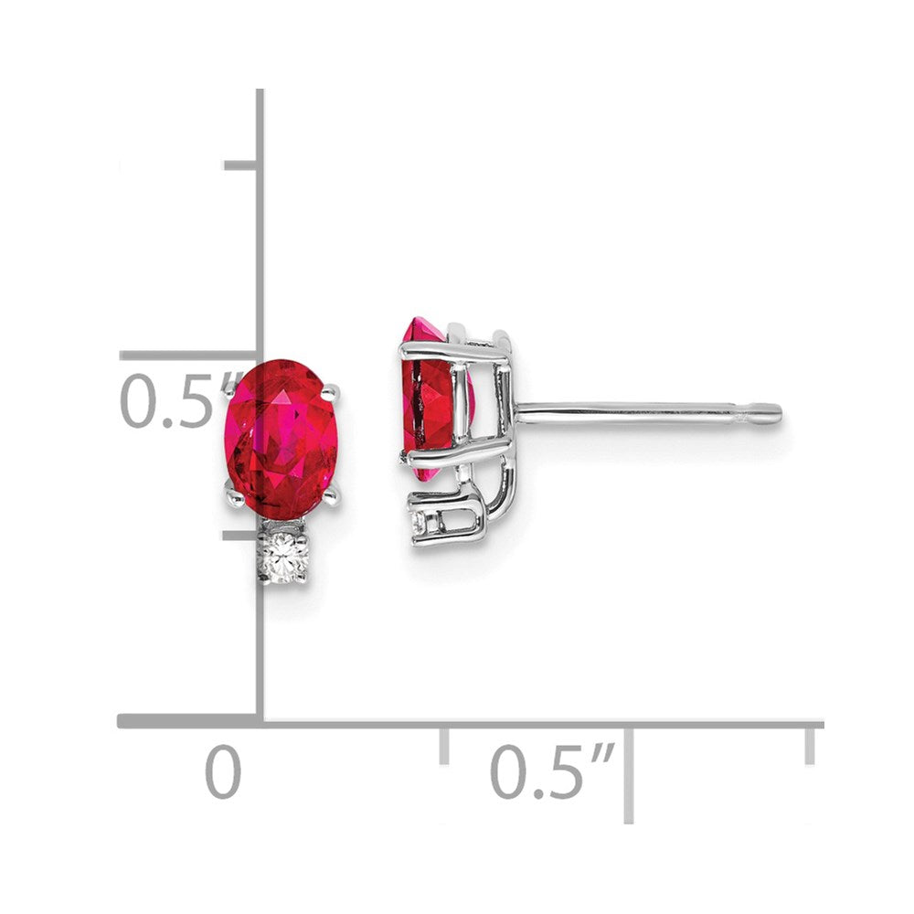 14k White Gold 6x4mm Oval Ruby AA Real Diamond Earrings