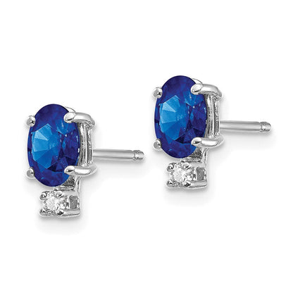 14k White Gold 6x4mm Oval Sapphire u0026 AAA Real Diamond Earrings