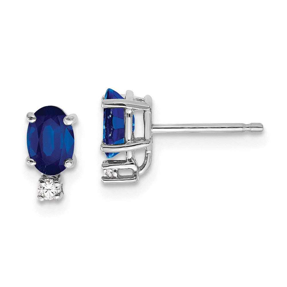 14k White Gold 6x4mm Oval Sapphire u0026 AAA Real Diamond Earrings
