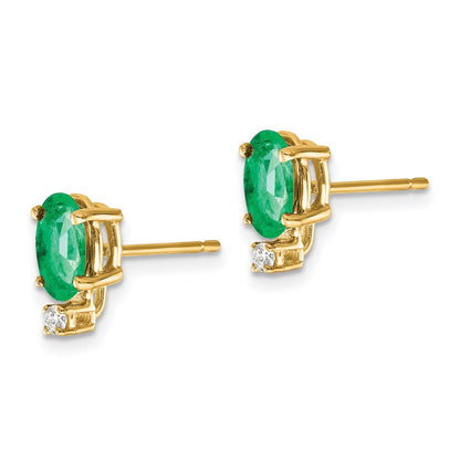 14k Yellow Gold 7x5mm Oval Emerald A Real Diamond Earrings