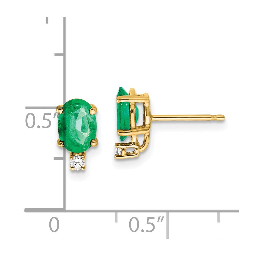 14k Yellow Gold 7x5mm Oval Emerald A Real Diamond Earrings