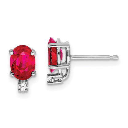 14k White Gold 7x5mm Oval Ruby A Real Diamond Earrings