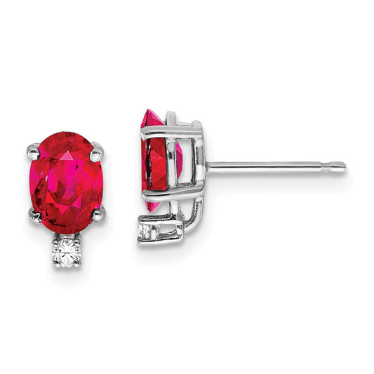 14k White Gold 7x5mm Oval Ruby u0026 AAA Real Diamond Earrings