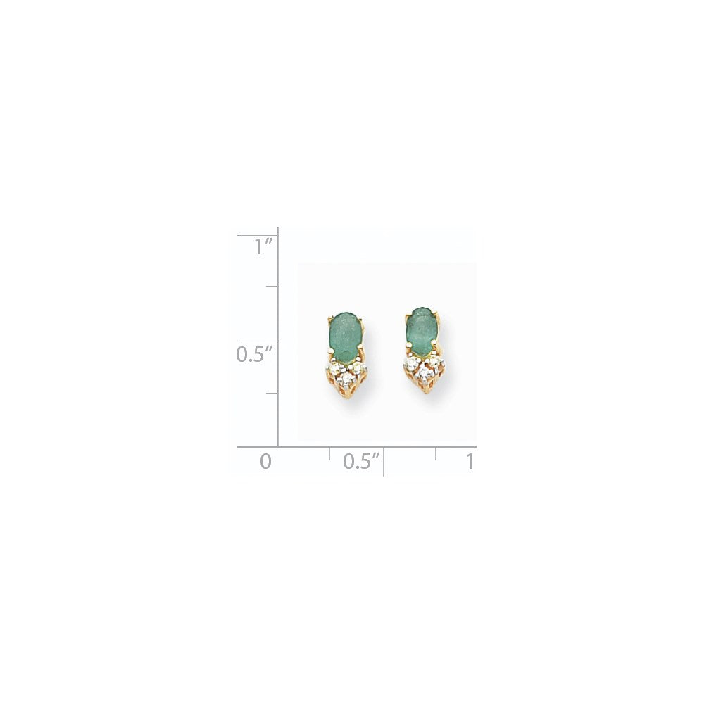 14k Yellow Gold 6x4mm Oval Emerald A Real Diamond Earrings