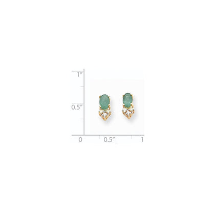 14k Yellow Gold 6x4mm Oval Emerald A Real Diamond Earrings