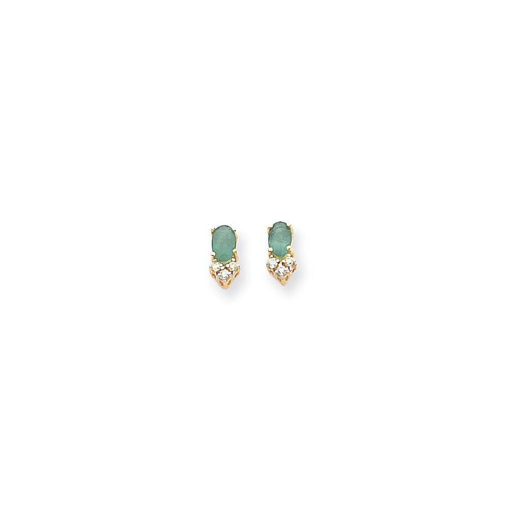 14k Yellow Gold 6x4mm Oval Emerald A Real Diamond Earrings