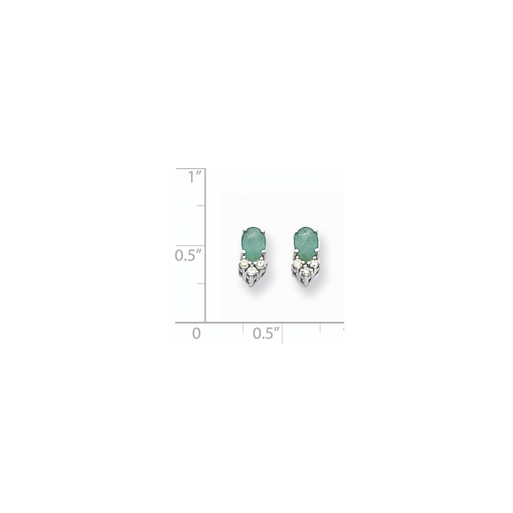 14k White Gold 6x4mm Oval Emerald A Real Diamond Earrings