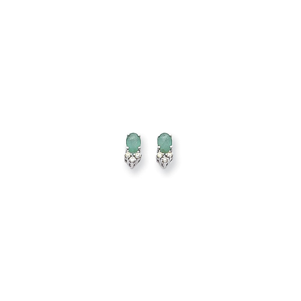 14k White Gold 6x4mm Oval Emerald VS Real Diamond Earrings