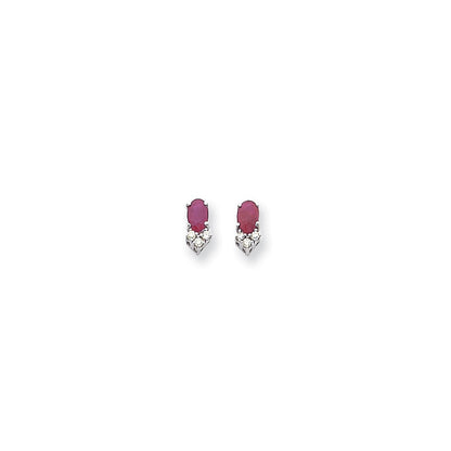 14k White Gold 6x4mm Oval Ruby u0026 AAA Real Diamond Earrings