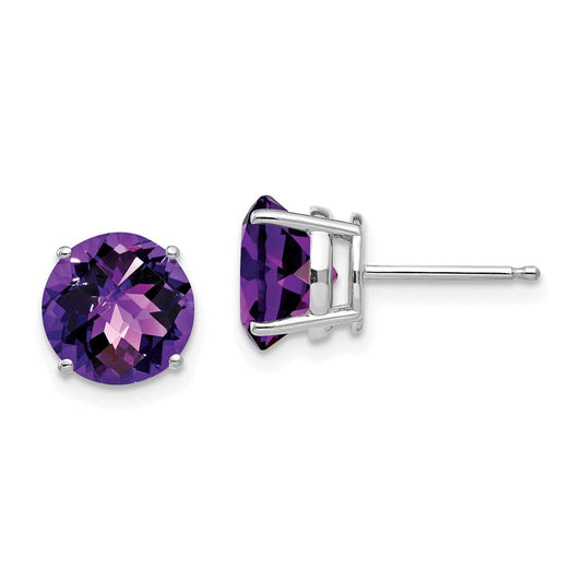 14k White Gold 8mm Amethyst Checker Earrings