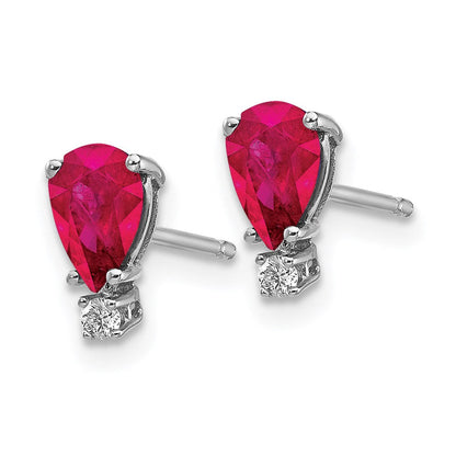 14k White Gold 6x4mm Pear Ruby A Real Diamond Earrings