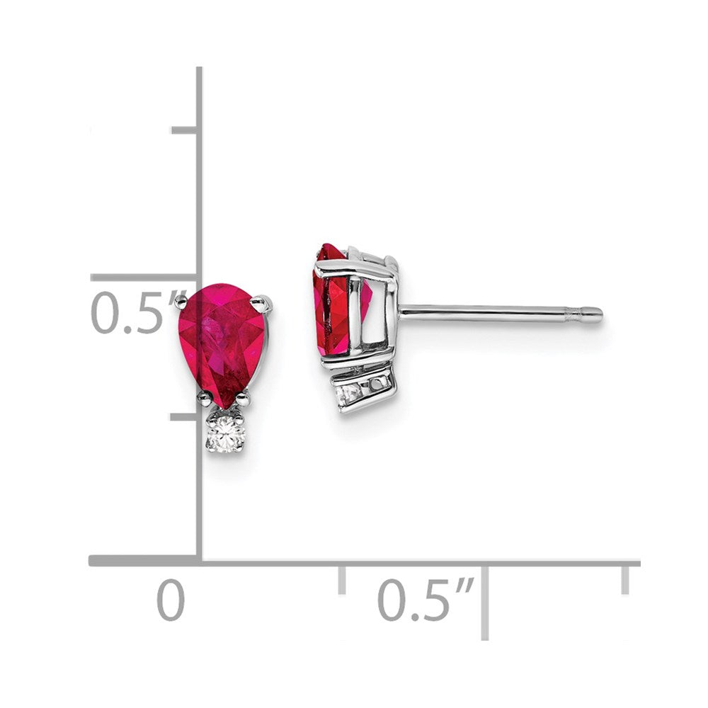 14k White Gold 6x4mm Pear Ruby u0026 AAA Real Diamond Earrings