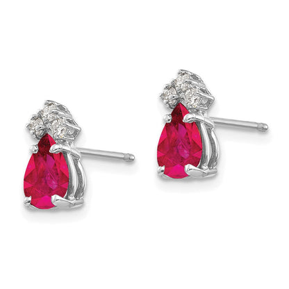 14k White Gold 7x5mm Pear Ruby A Real Diamond Earrings