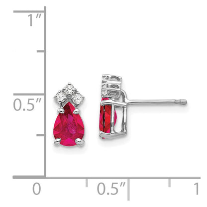14k White Gold 7x5mm Pear Ruby A Real Diamond Earrings