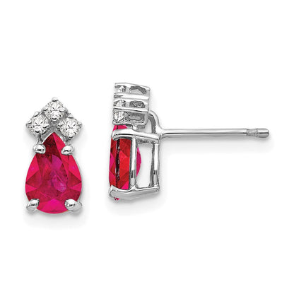 14k White Gold 7x5mm Pear Ruby A Real Diamond Earrings