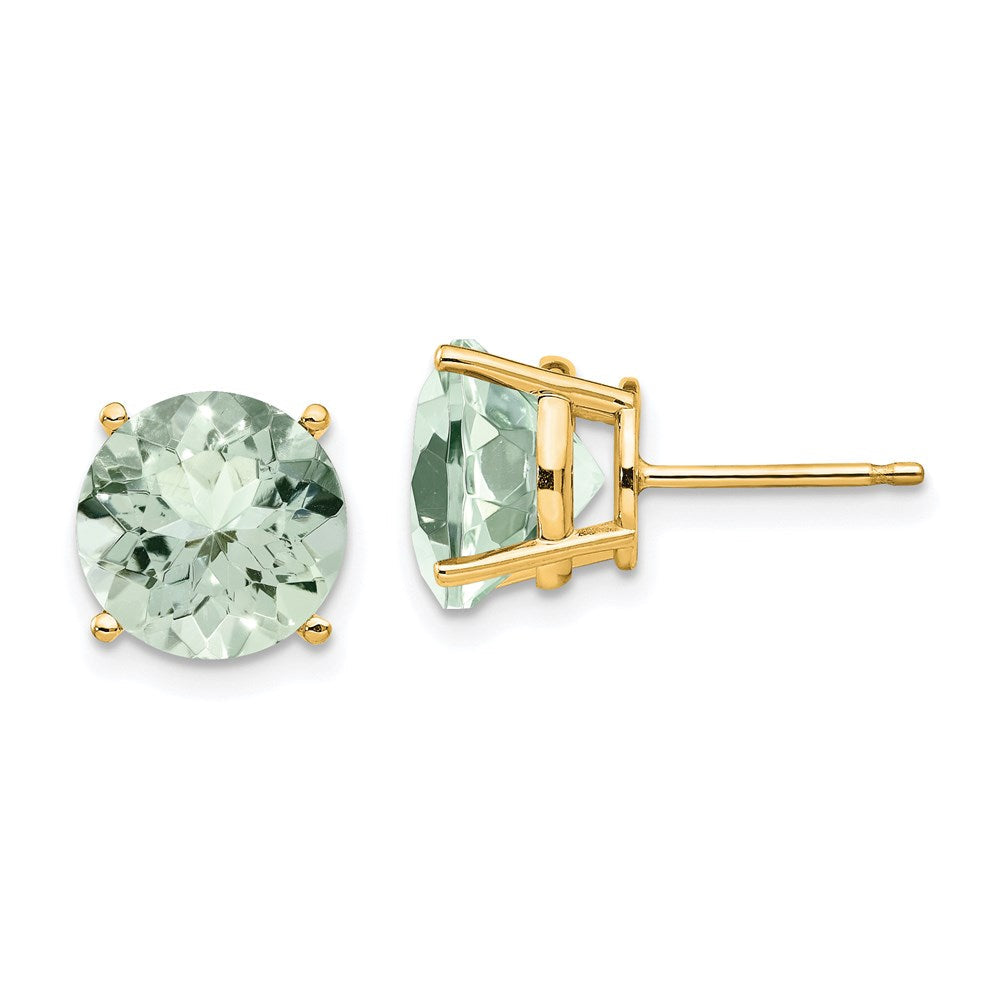 14k Yellow Gold 9mm Round Green Quartz Earrings