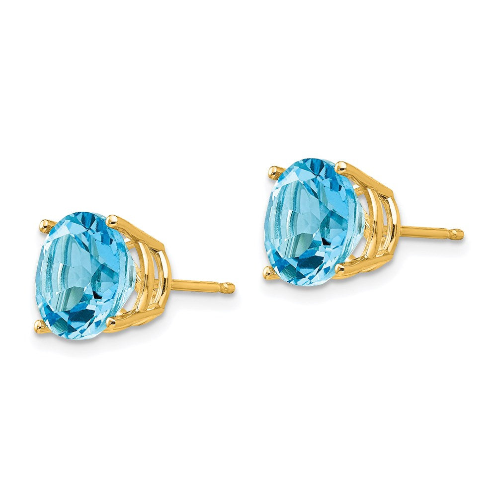 14k Yellow Gold Blue Topaz Round Stud Earrings