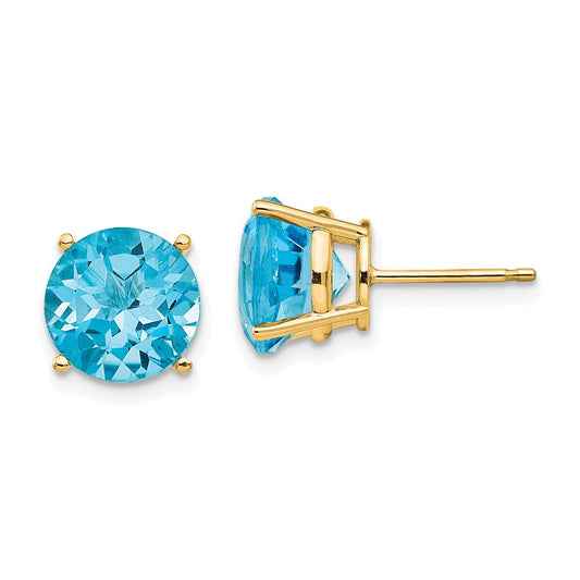 14k Yellow Gold Blue Topaz Round Stud Earrings